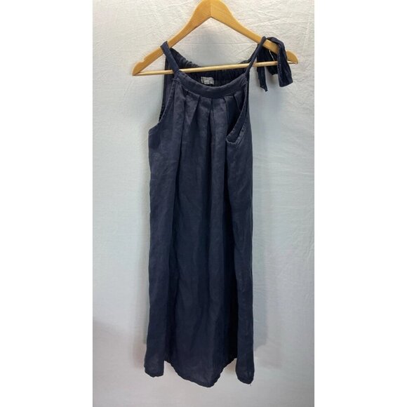 Bellambia Navy‎ Blue Linen Dress Size S Made in Italy Tie Neck Lagenlook - Picture 1 of 9